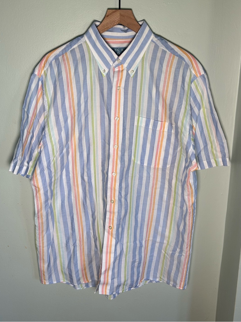 Jos. A. Bank Short-Sleeve Button-Down Shirt in Pastel Blue, Green, Peach, White